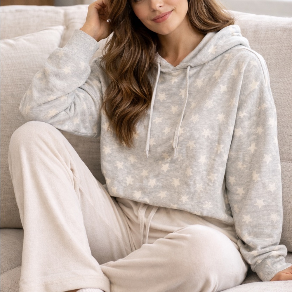 Honeydew USA Light Gray Star Oversized Hoodie Polyester, Rayon & Spandex-Med NWT